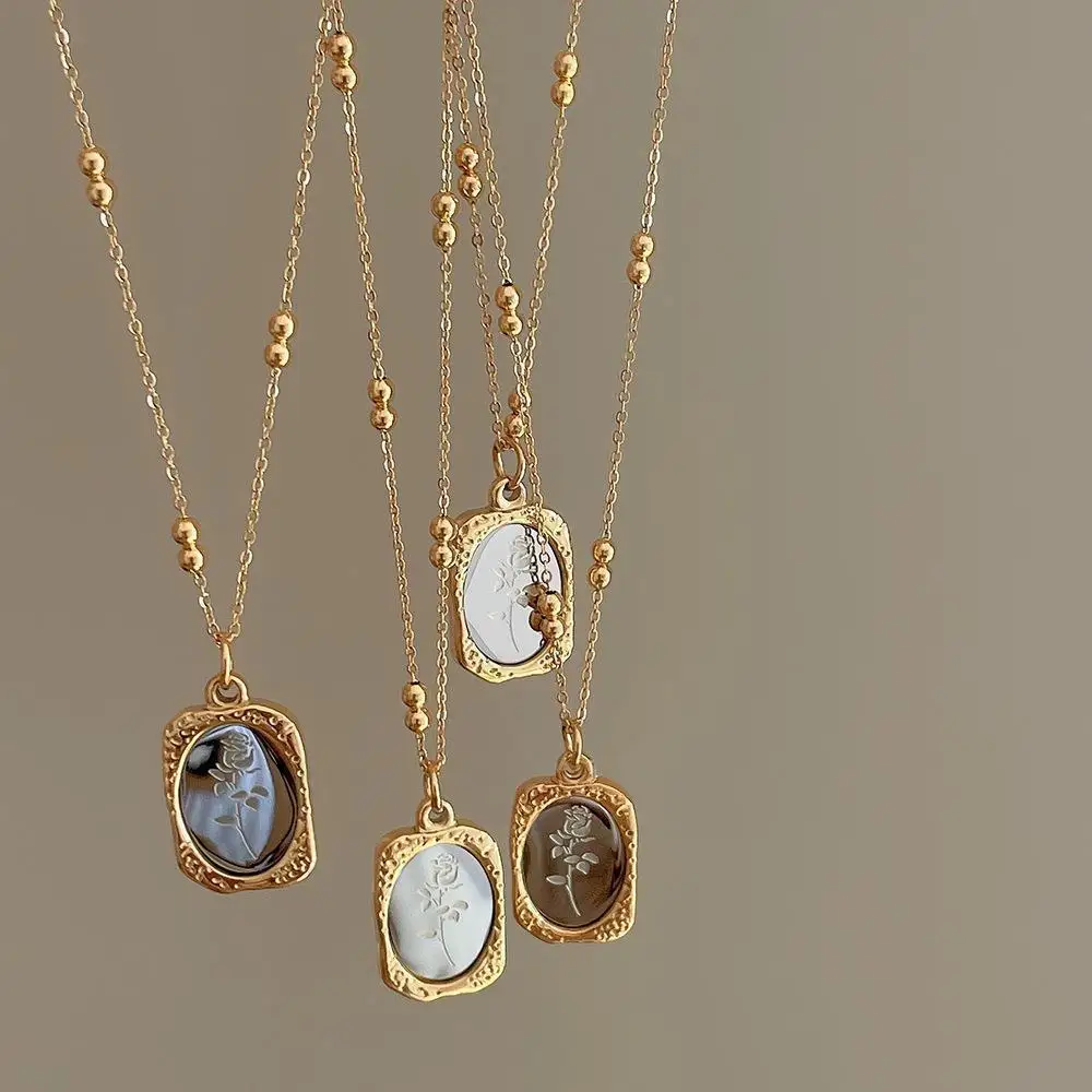 Collar con colgante de flor de espejo pequeño de acero inoxidable para mujer, Collar romántico Vintage con dije de rosa, Collar de cadena para el cuello, joyería