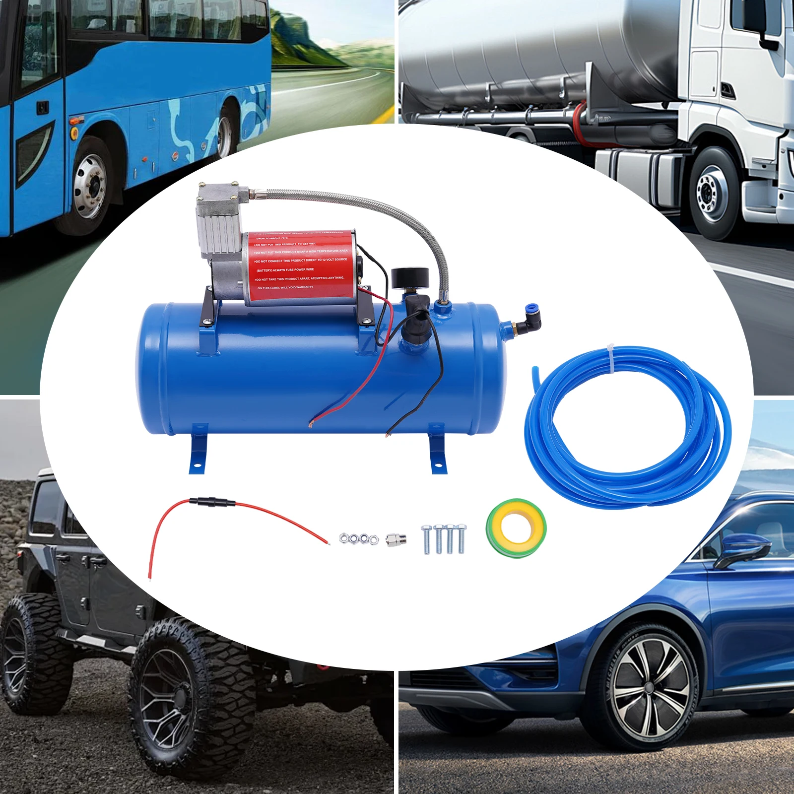 

Heavy Duty Air Compressor Kit for Van Train Car Truck Boat Air Horn DC 12V Low Noise 6L Tank