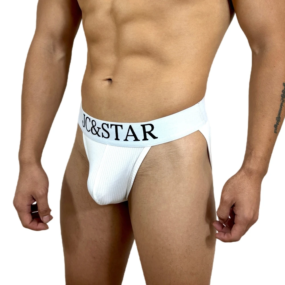 

3PCS/Lot JC&STAR Brand Sexy Men Underwear Briefs Ribbed Cotton Slip Men's Tanga Briefs Breathable Low-waisted Large Pouch