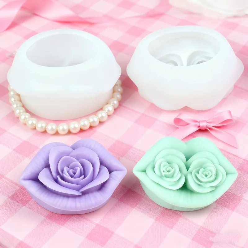 DIY Lippenförmige Rosen-Silikonform für Kerzen, 3D-Blumenform für Aromatherapie, Gips, Epoxidharz, Bastelzement, Tonform, Seifenherstellungswerkzeug