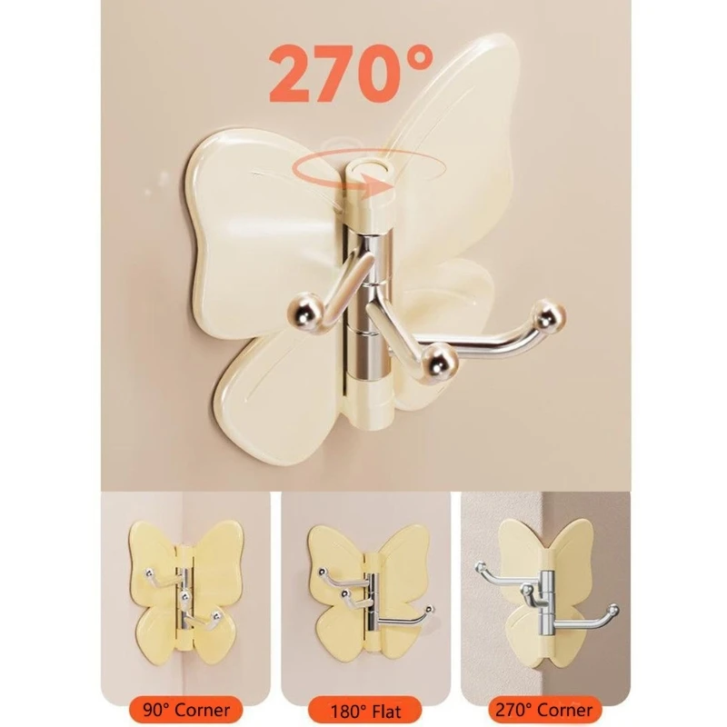 Entryway Holders with Butterfly Wall Rounded Triple Arms and Adhesive Mounting for Everyday Daily Storage 87HA