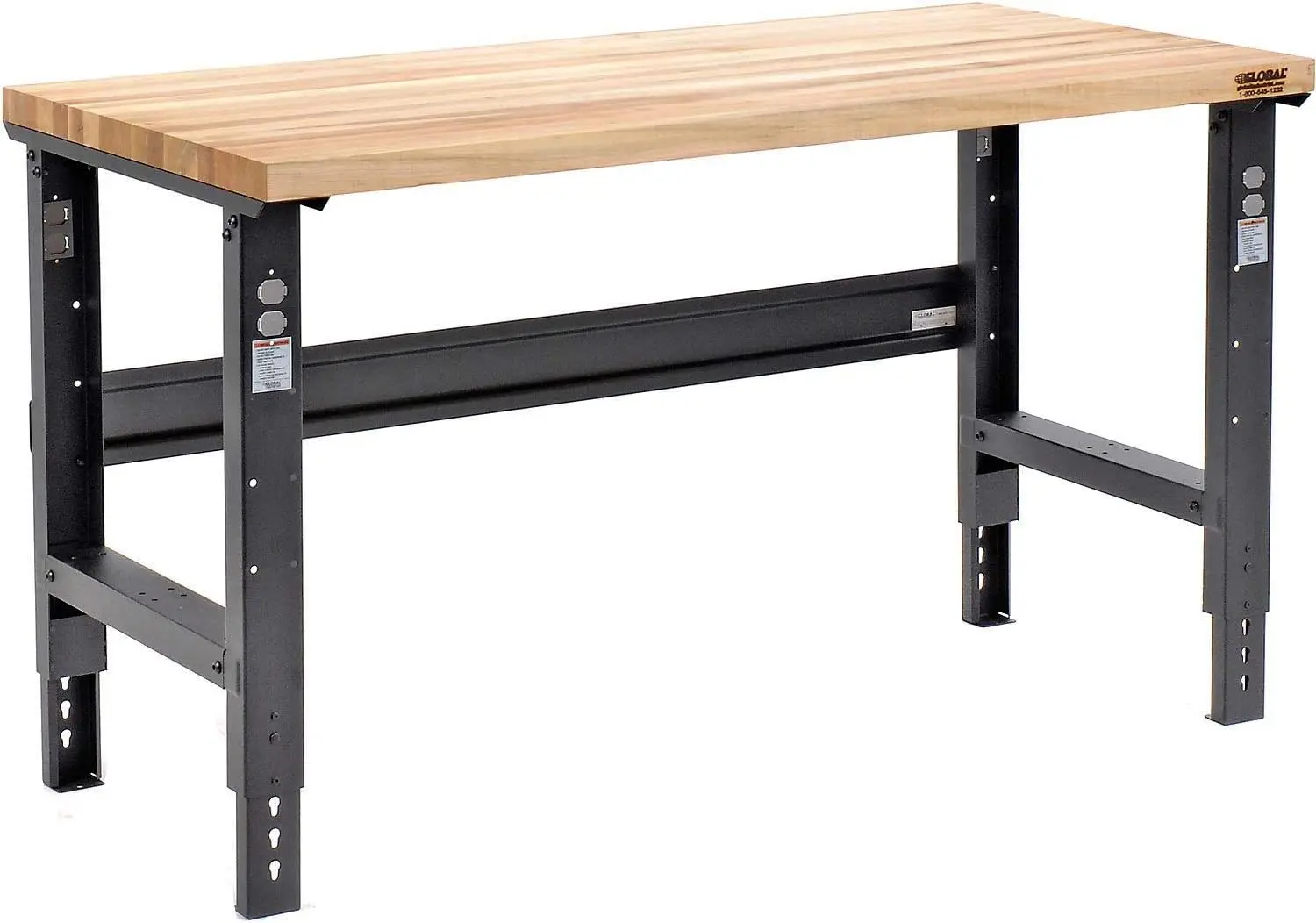 Kaki C-Channel Meja Kerja Tinggi Dapat Disesuaikan, 60" L x 30" D, Tepi Persegi Atas Birch 1-3/4", Hitam