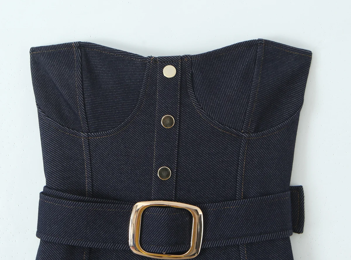 Modisches ärmelloses Damenkleid, trägerlos, einreihiges Design mit Taillengürtel, eleganter MIDI-Langrock