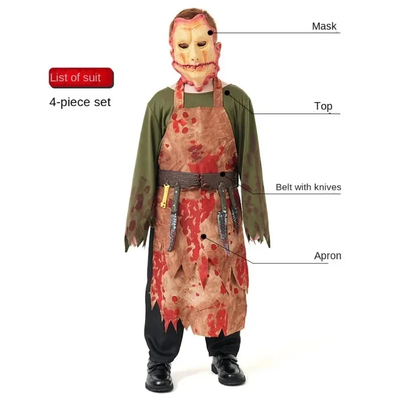 ハロウィン ゾンビ 新しいホラー シェフ マスク付き 血まみれの肉屋コスチューム