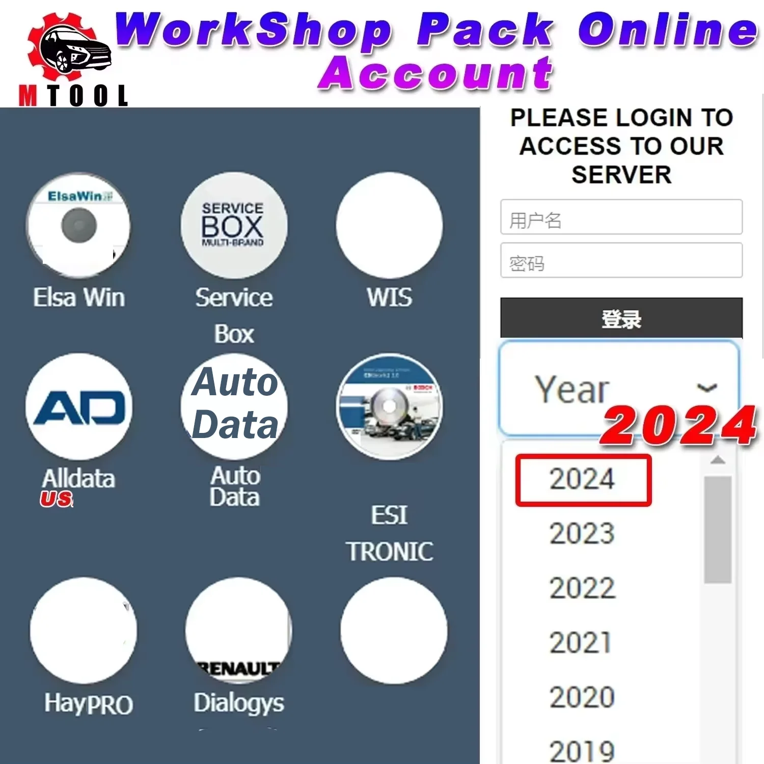 

Online Account Workshop Pack for alldata EU USA auto data Haynes PRO WIS Service Box Elsa Win Car Repair Software