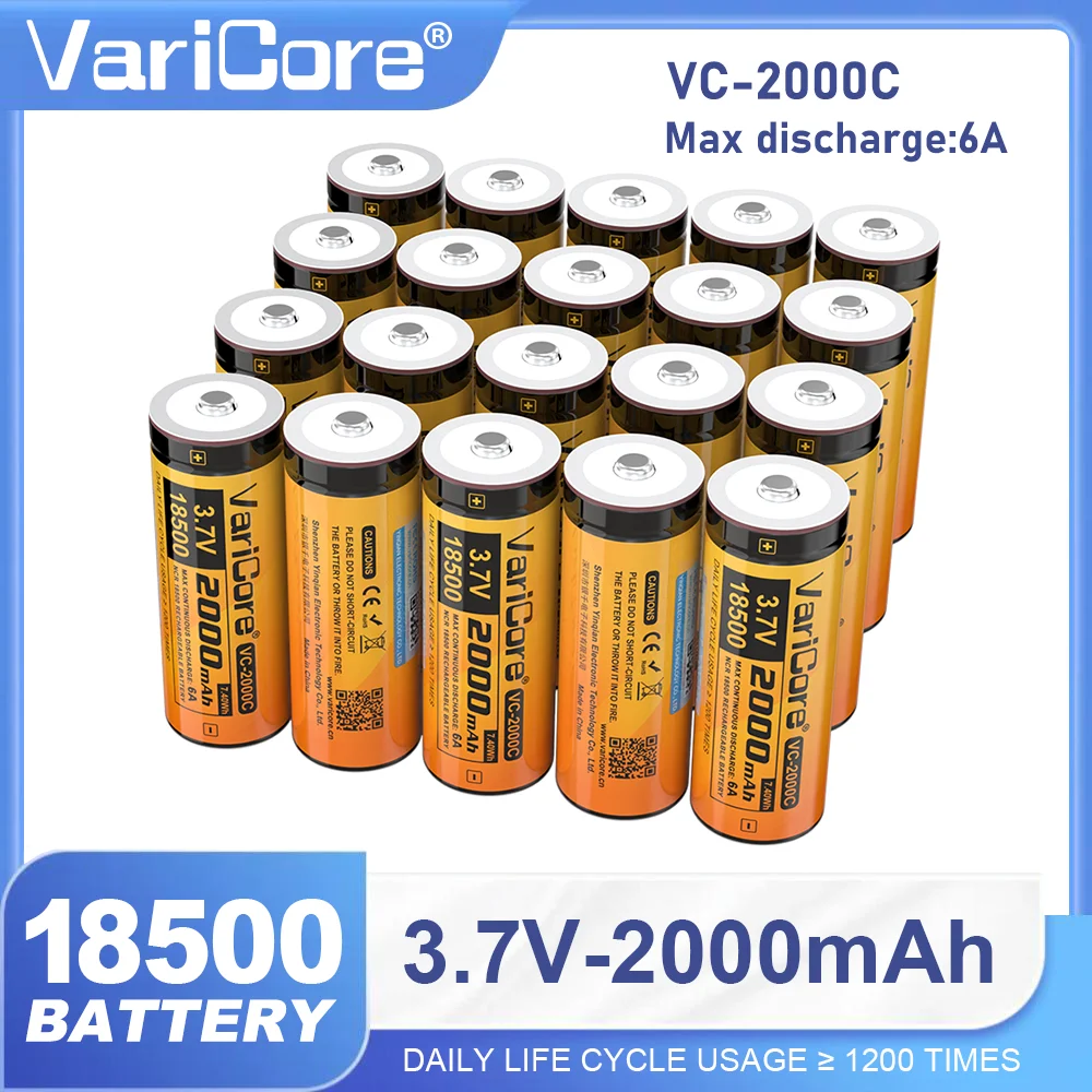 1-60 Uds VariCore 18500 2000mAh con punta 3,7 V batería recargable batería de iones de litio Recarregavel para linterna seco DIY níquel