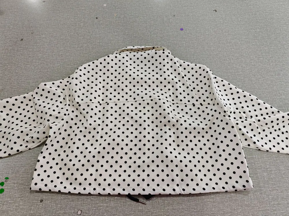 HH Weibliche Herbst Mode Polka Dot Gedruckt Set Lange Ärmel Rollkragen Kordelzug Jacke + A-line Shorts frauen Vintage Anzug – Detail 6