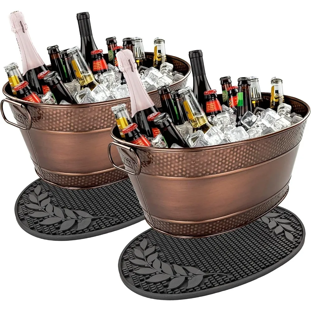 

Ванночки для напитков с медной отделкой + изолированные коврики для вечеринок, овальные ведра для льда