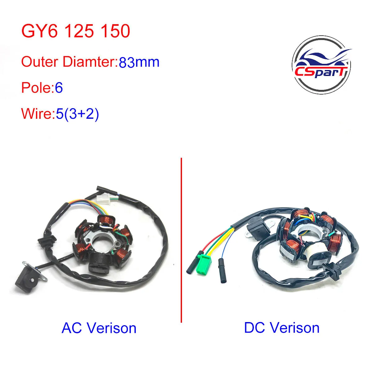 

Магнитный статор, 6-полюсный катушка, 5-проводной AC DC GY6 125CC 150CC Taotao Kazuma Baotian Jmstar Jonway Scooter ATV Quad Go Kart Buggy Parts