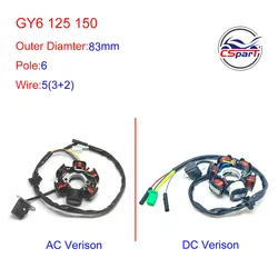 Magneto Stator 6 Pole Coil 5 Wire AC DC GY6 125CC 150CC Taotao Kazuma Baotian Jmstar Jonway Scooter ATV Quad Go Kart Buggy Parts