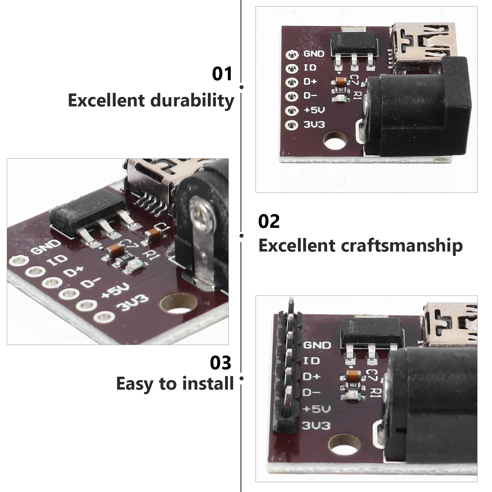 Module d'alimentation USB, Mini Port de chargement USB, conception raisonnable, faible consommation d'énergie, carte d'interface Durable, 5 pièces
