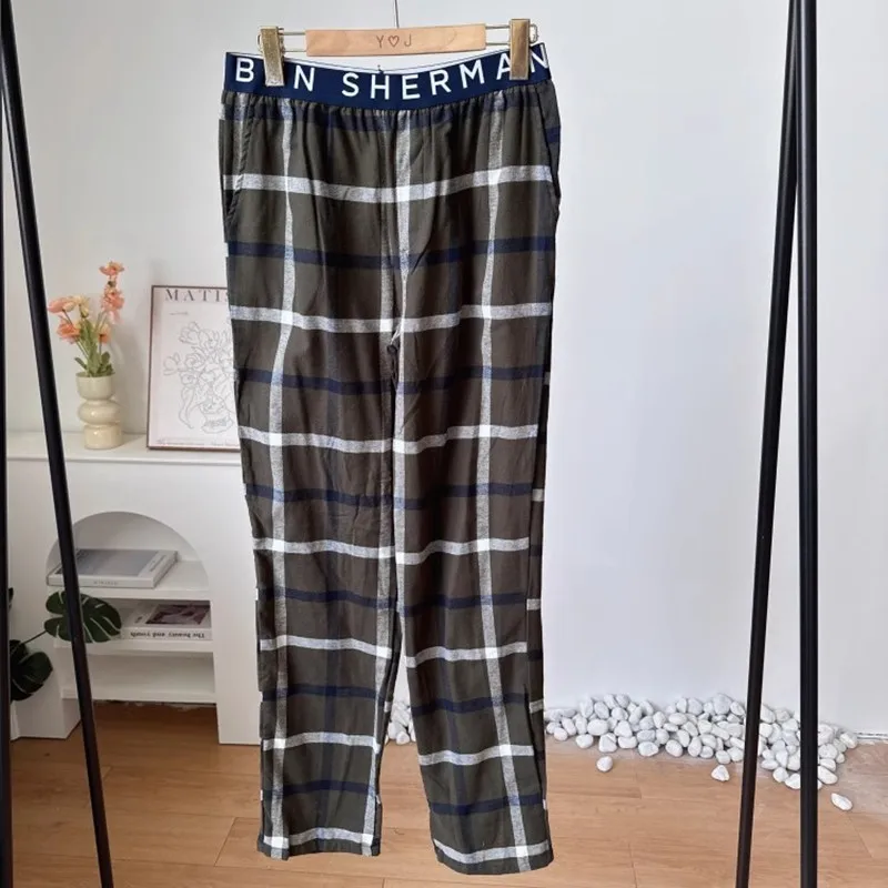 Spring Thin Comfort Soft 100% Cotton Cloth Mens Pajama Pants Plaid Plus-size Baggy Home Pants  Gentlemen