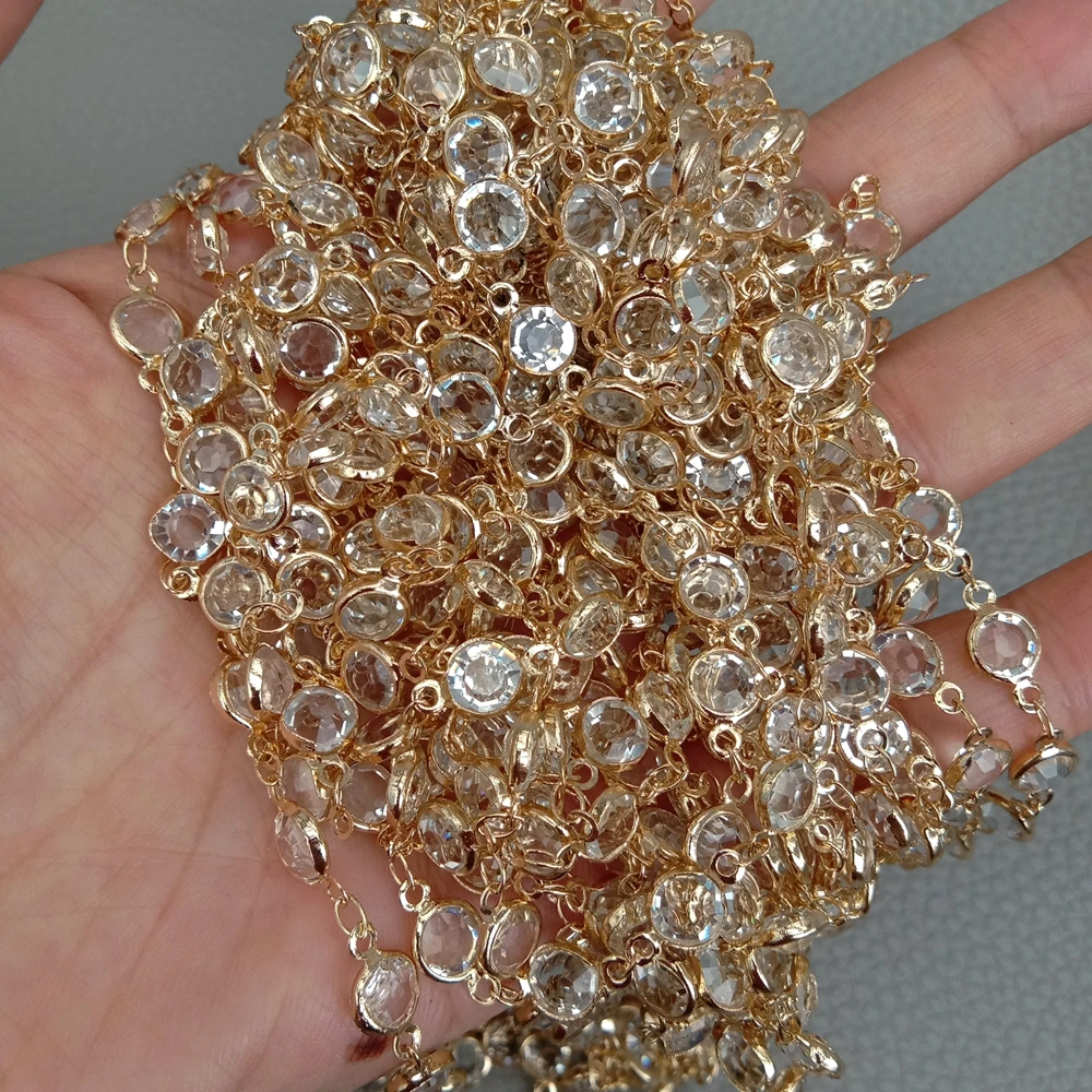 

5 meters Clear Crystal Beads gold plated Rosary Chain For Jewelry Making