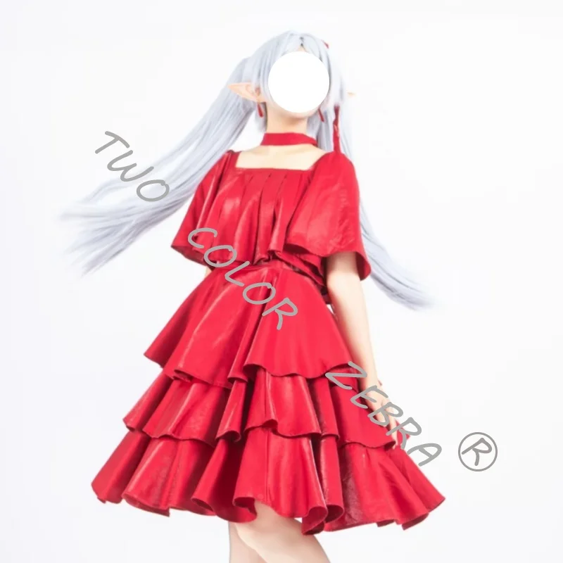 Cosplay Anime Sousou No Frieren Costume Red Evening Dress Layered Ruffle Skirt Headress Outfit for Comic Con and Halloween Party - view 5