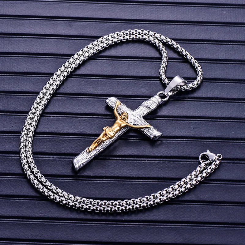 

Stainless Steel Titanium Cross Jesus Christ Human Pendant Hip Hop Collar Chain Necklace for Women Men Gift Fashion Jewel