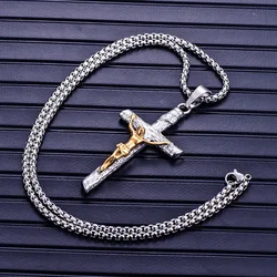 Stainless Steel Titanium Cross Jesus Christ Human Pendant Hip Hop Collar Chain Necklace for Women Men Gift Fashion Jewel