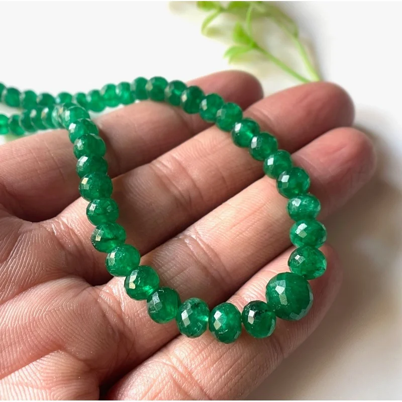 16 INCHS~AAA+Natural Zambian Emerald Faceted Rondelle Beaded Necklace-6/8 MM