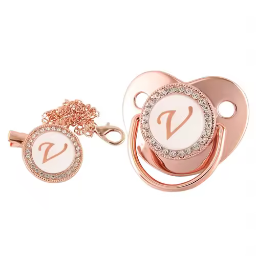 26 Letters Baby Pacifier Clip Rose Gold Bling Pacifiers Holder Silicone Soother Nipple Dummy Baby Shower Gifts - Image 7