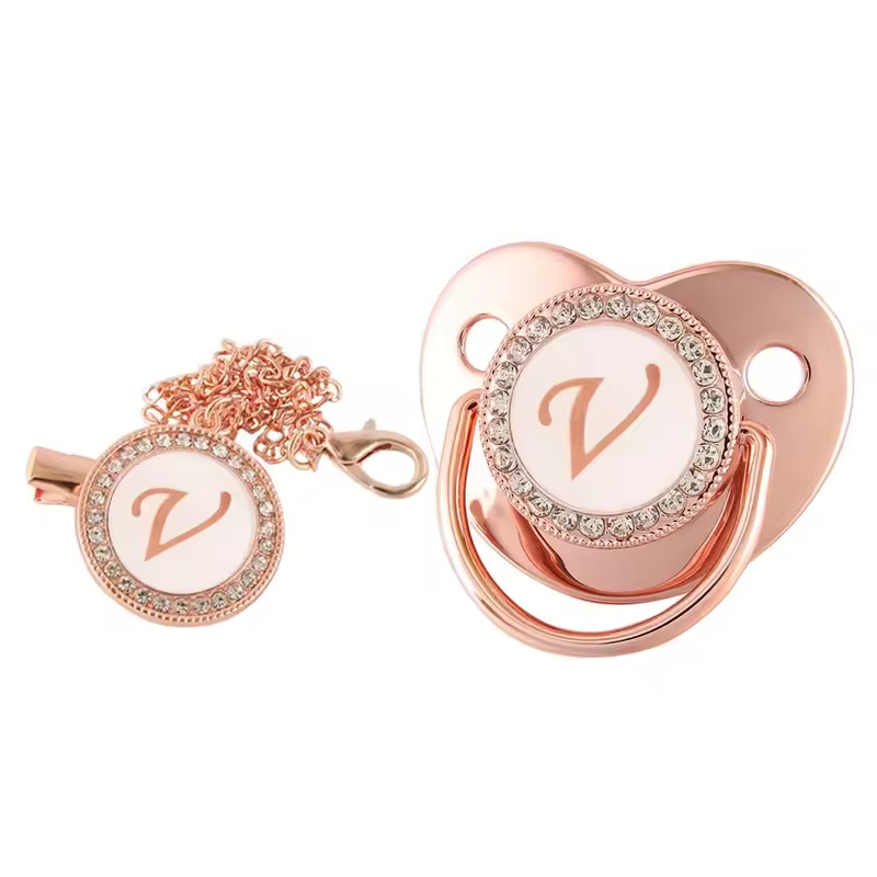 26 Letters Baby Pacifier Clip Rose Gold Bling Pacifiers Holder Silicone Soother Nipple Dummy Baby Shower Gifts - Image 7