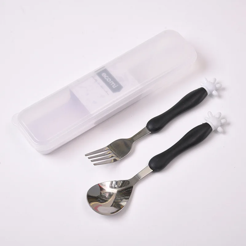 Schattige kinderen lepel vork set Mickey babyvoeding lepel roestvrij staal kinderen eten gebruiksvoorwerpen peuter baby bestek accessoires