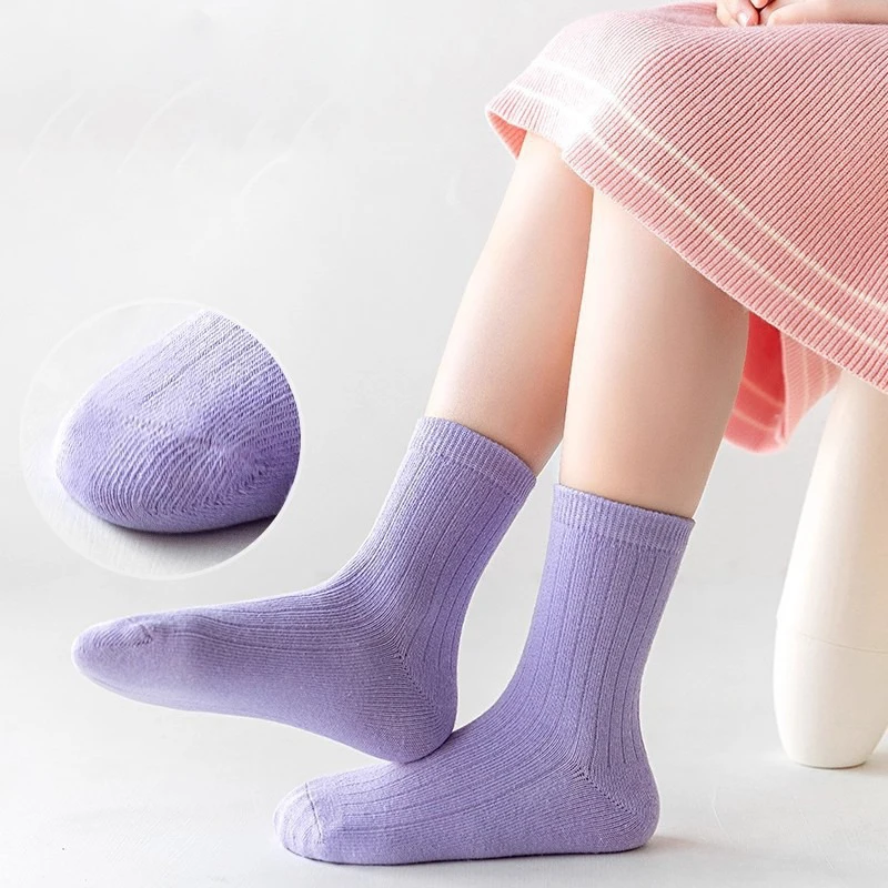 5 أزواج من جوارب الفتيات بلون الحلوى الحلوة متعددة الاستخدامات، كاجوال ومريحة، جوارب متوسطة الحجم مناسبة للارتداء اليومي