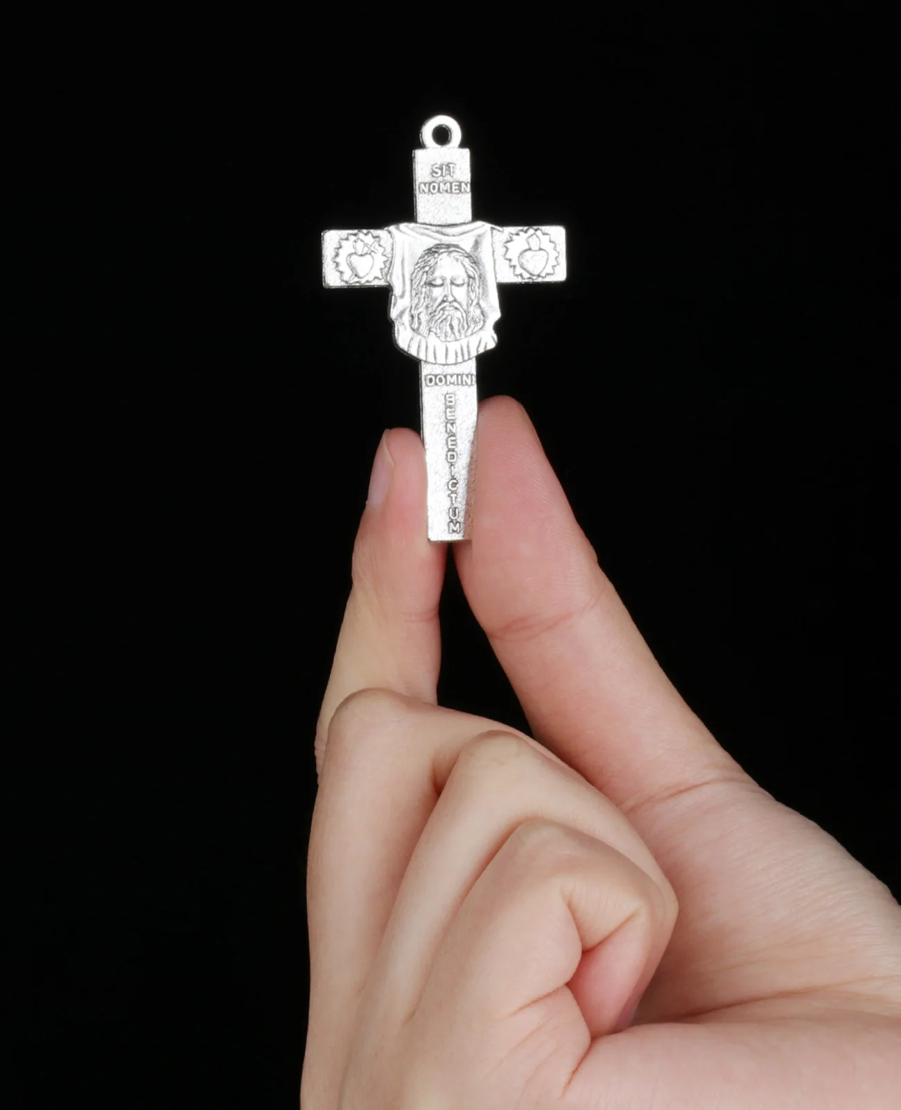 Diyalo 3Pcs/Lot Holy Face Reparation Cross Exorcism Sit Nomen Domini Benedictum Pendant DIY Rosary Chaplet Jewelry Making Parts