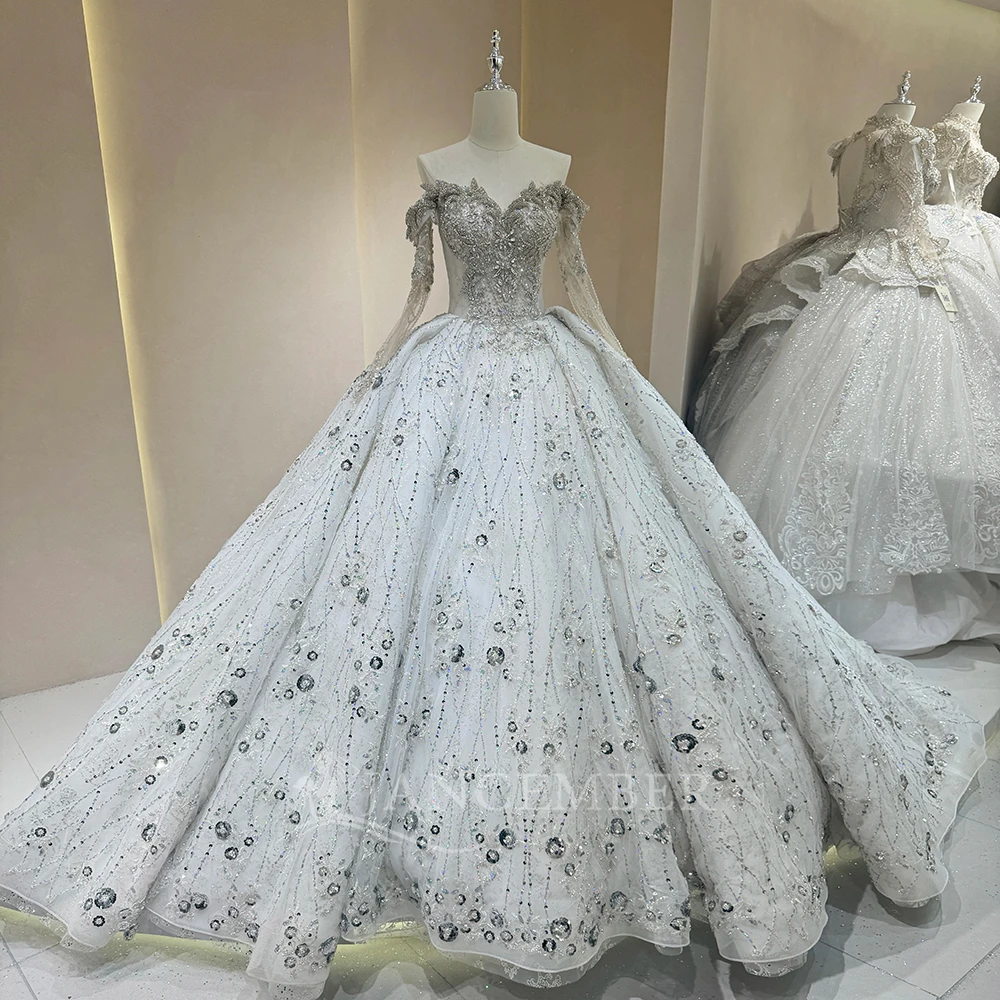 

Charming Wedding Dress for Women Long Sleeves Lace Up Back Sweetheart Popular Design Court Train Robe De Mariee Customized