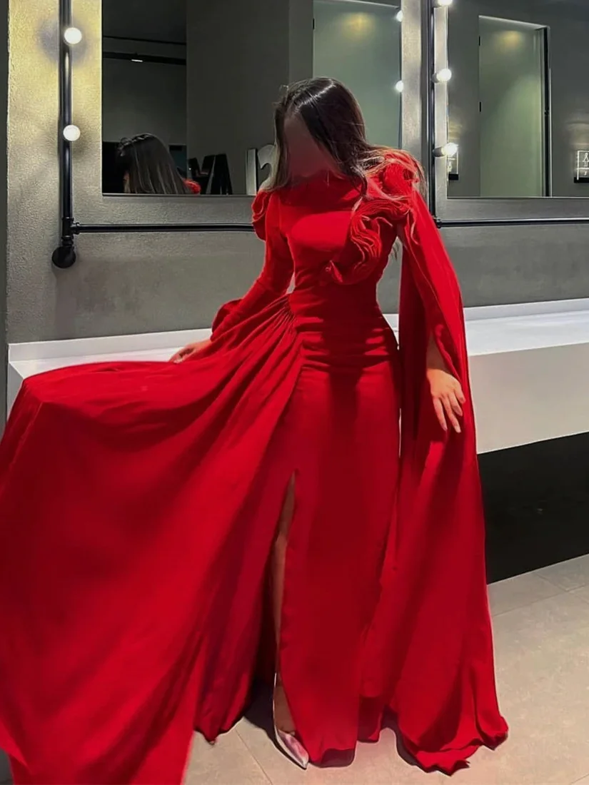 Prom Dresses Exquisite High Collar Sheath Cocktail Fold Satin Occasion Evening Gown vestidos para graduación mujer juveniles