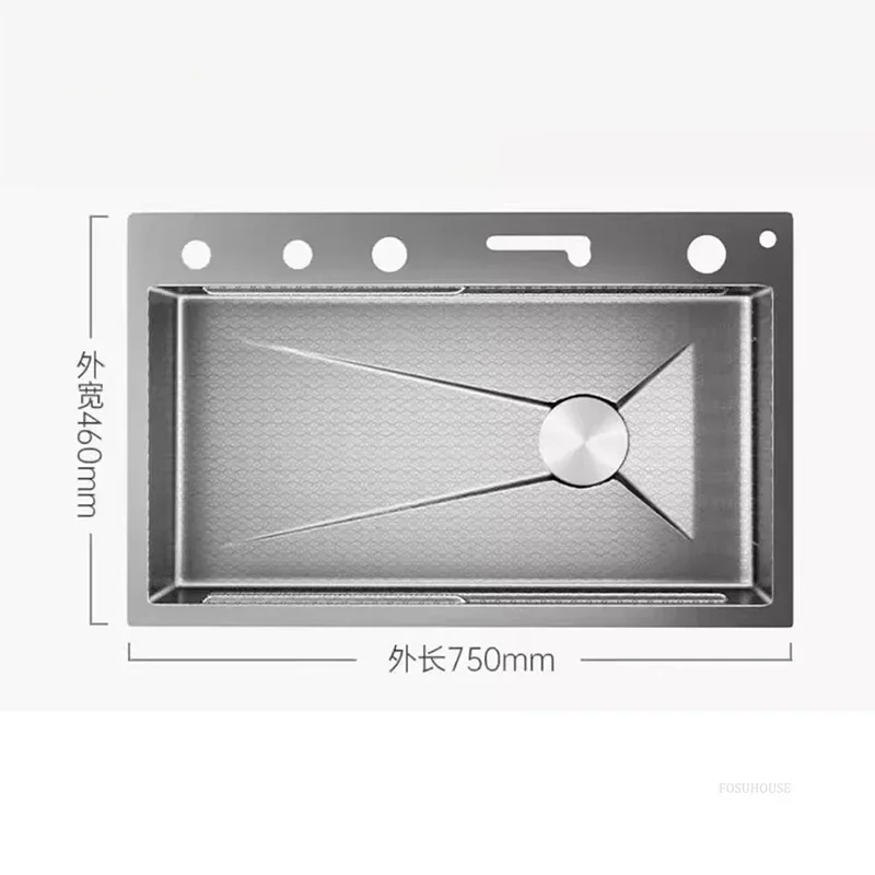 Fregadero de cocina grande con ranura única, fregadero de cascada de lluvia de acero inoxidable 304, lavabo para lavar platos en forma de panal para el hogar, accesorios de cocina