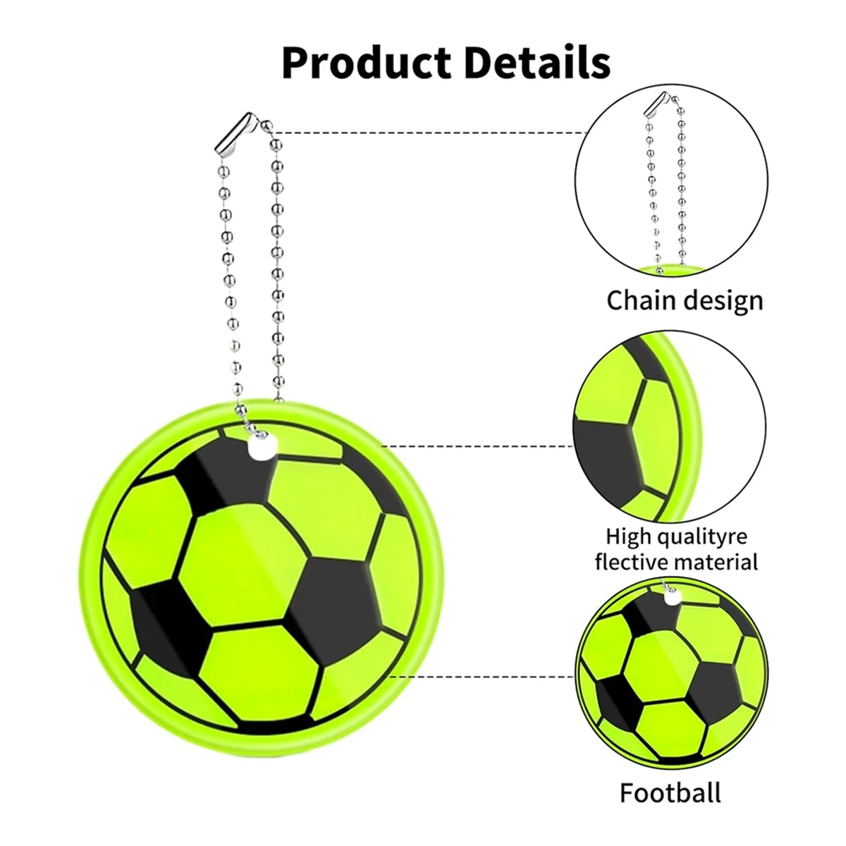 12PCS Reflector Pendant Soccer Keychain,Safety Football Reflector ,Reflective Keyring for Cycling Walking Running