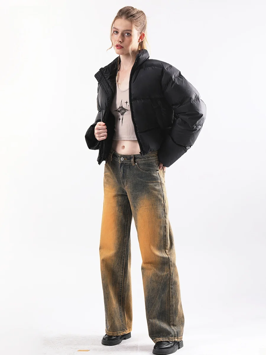 White Du Down Ort Puffer Jaet Thiened Bread Sle Stehkragen Damen Wintermantel Sli Vielseitige flauschige Oberbekleidung