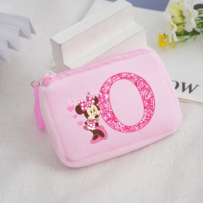 Minnie Mouse Square Plush Coin Purse Disney Anime Cartoon Letter Printed Wallet Boys Girls Kawaii Mini Key Storage Bags Gifts