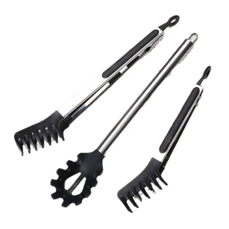 3Pcs Silicone Food Tongs Non-Stick Hyaluronic Acid BBQ Camping Grilling Salad Steak Pasta Kitchen Cookware