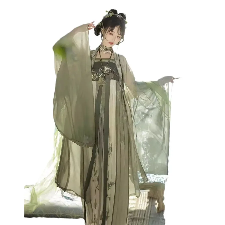 Vestido Hanfu para mujer, disfraz de Cosplay tradicional chino, vestido Hanfu verde y azul degradado antiguo de talla grande XL