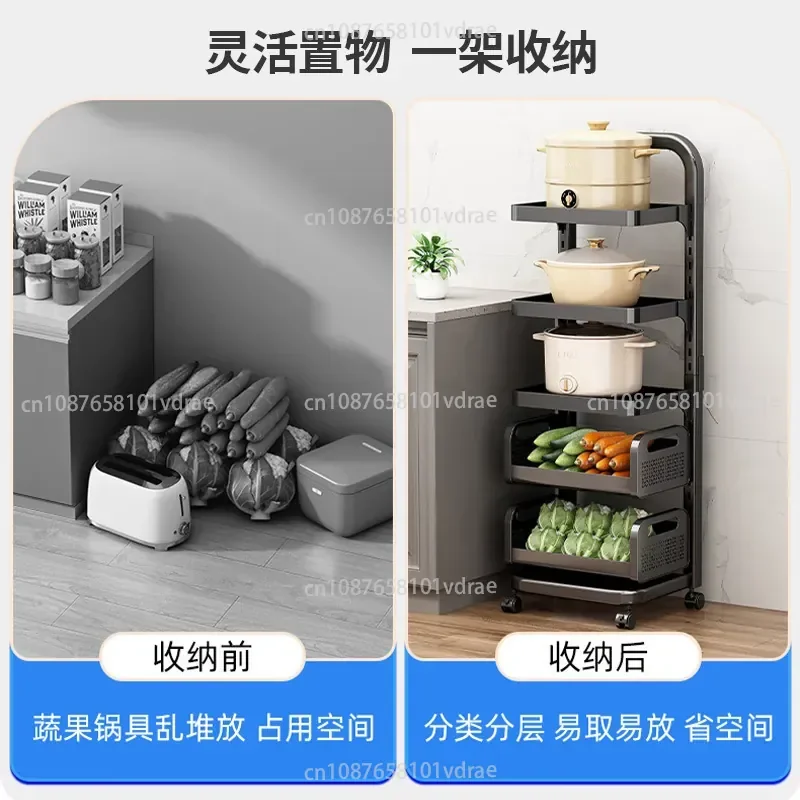 Pot Rack Kitchen Shelving Unit – Free-Standing Multi-Tier Adjustable for Pots Narrow Spaces and Vegetables Kitchen Storage