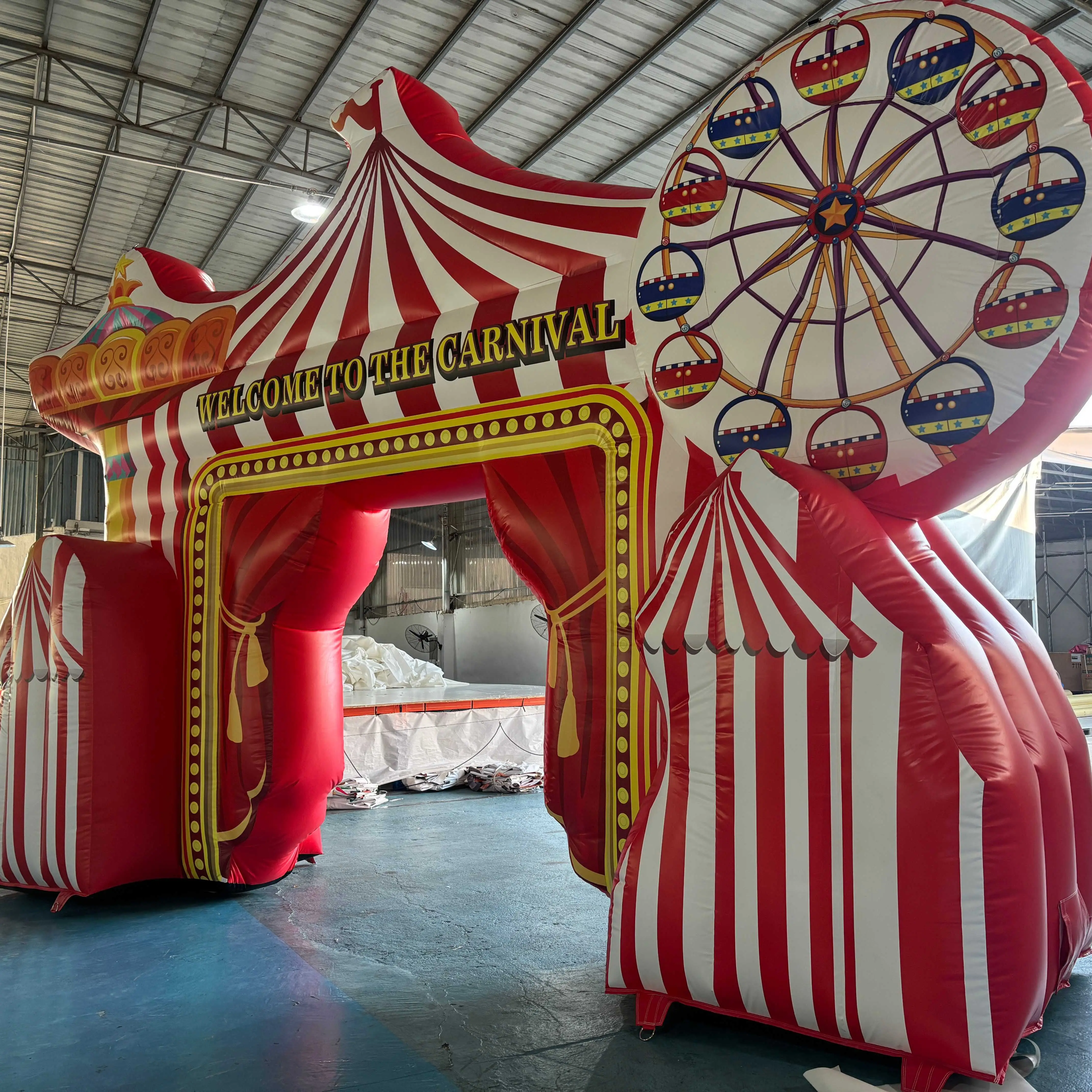 대형 인플레이터블 서커스 아치 에어 블로우 카니발 파크 입구 아치 이벤트 광고용 무료 로고 인쇄