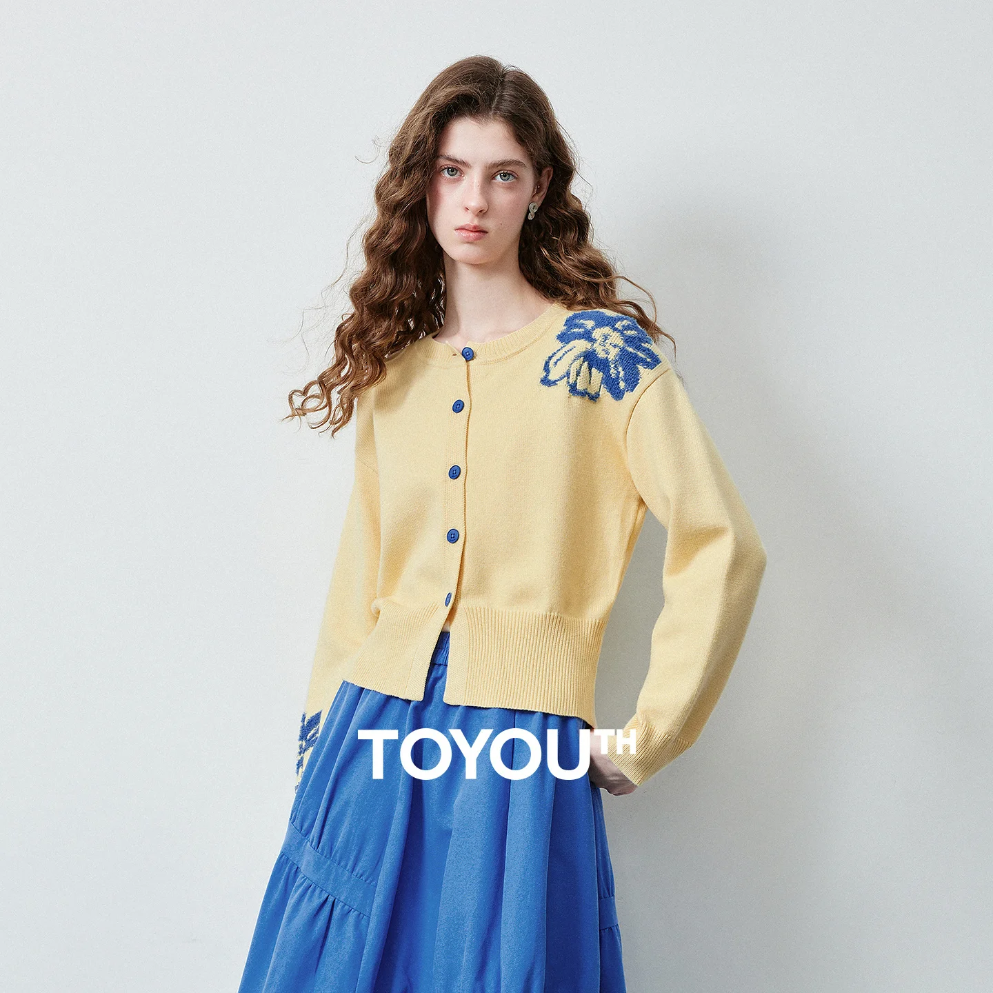 TOYOUTH Women Knit Cardigan 2026 Autumn New Floral Jacquard Waist‑Tie Design Natural Vibe Loose Sweater Coat