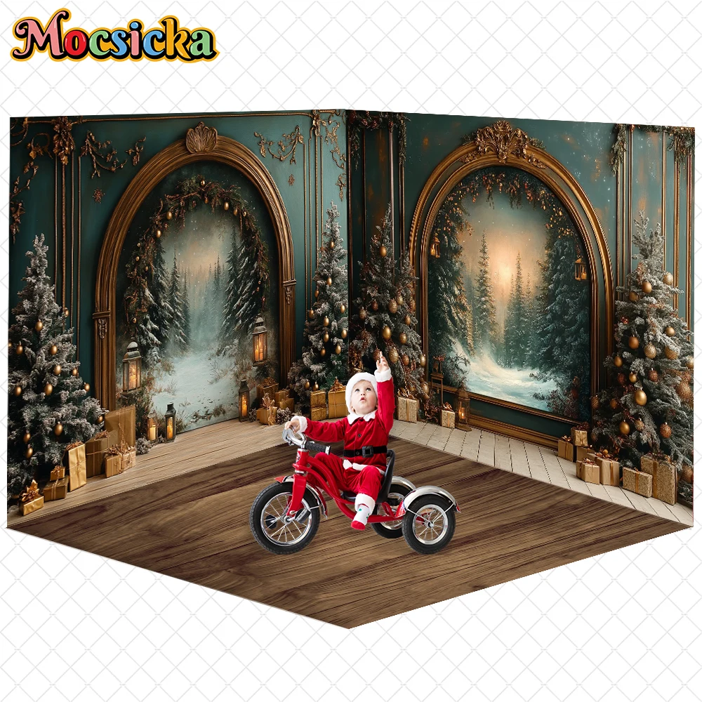 Mocsicka クリスマス背景クリスマスツリーパレス壁油絵装飾新年パーティー大人子供の写真の背景スタジオバナー