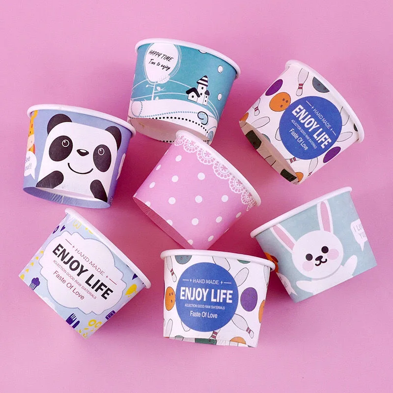 50PCS Paper Cups Personalization Birthday Party Favors Dessert Cup Cartoon Ice Cream Bowl Customizable Small Round Disposable