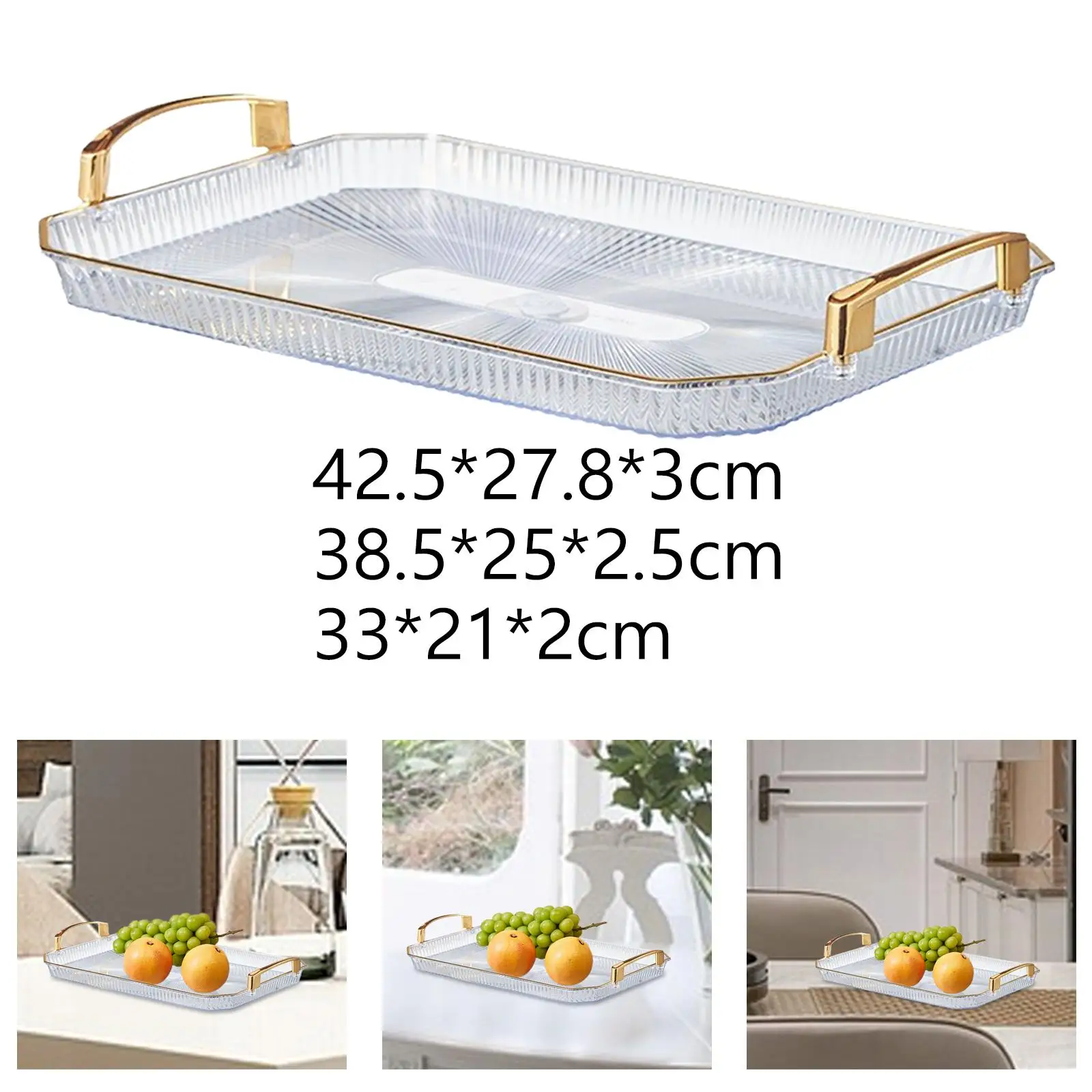 Serving Tray with Handles Multipurpose Fruit Tray Jewelry Perfume Cosmetics Holders for Kitchen Home Dining Room Bedroom Office