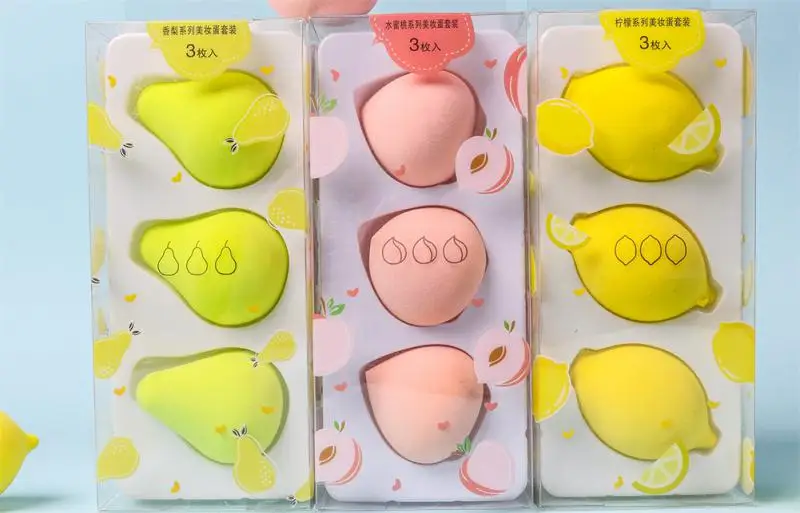 Wet & Dry Skin-Friendly Sponge Makeup Egg Powder Puff Beauty Eggs Fruit Series Kit Cute Mini Soft Beauty Tools Non-Powdered