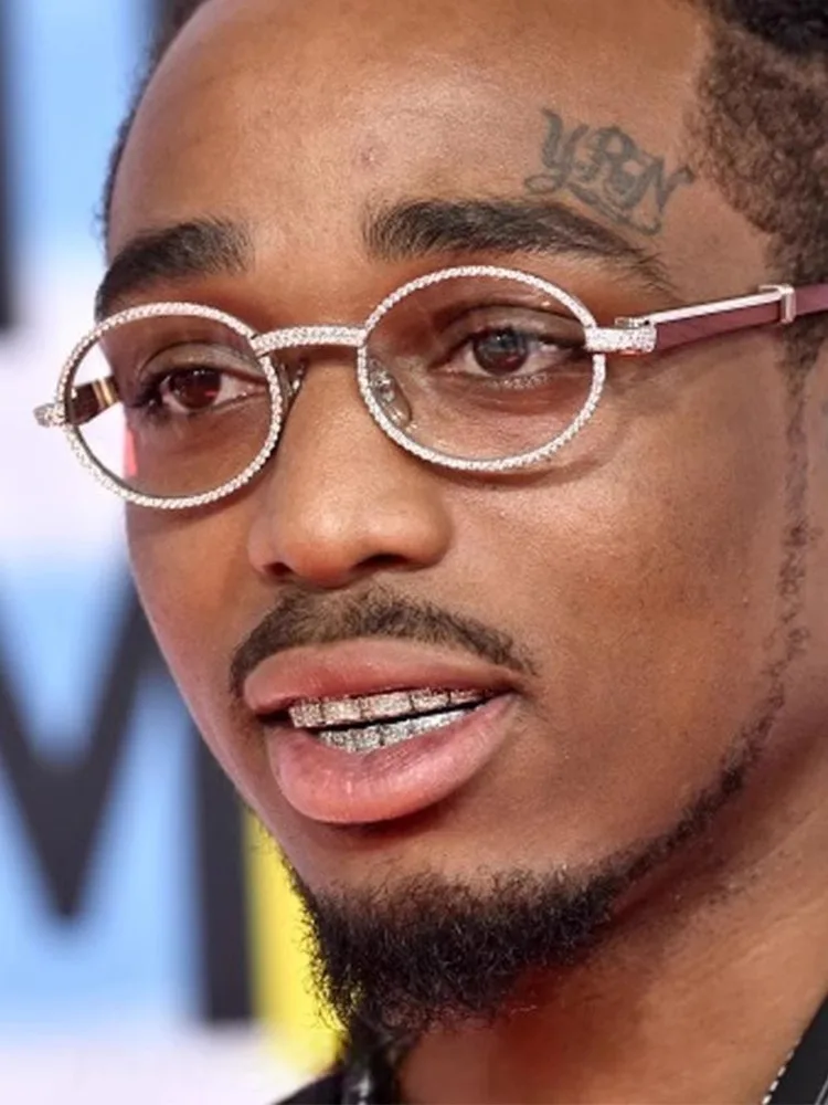 Quavo with the same American retro oval glasses hiphop rap hip-hop sunglasses men's 2025 new gangster handsome