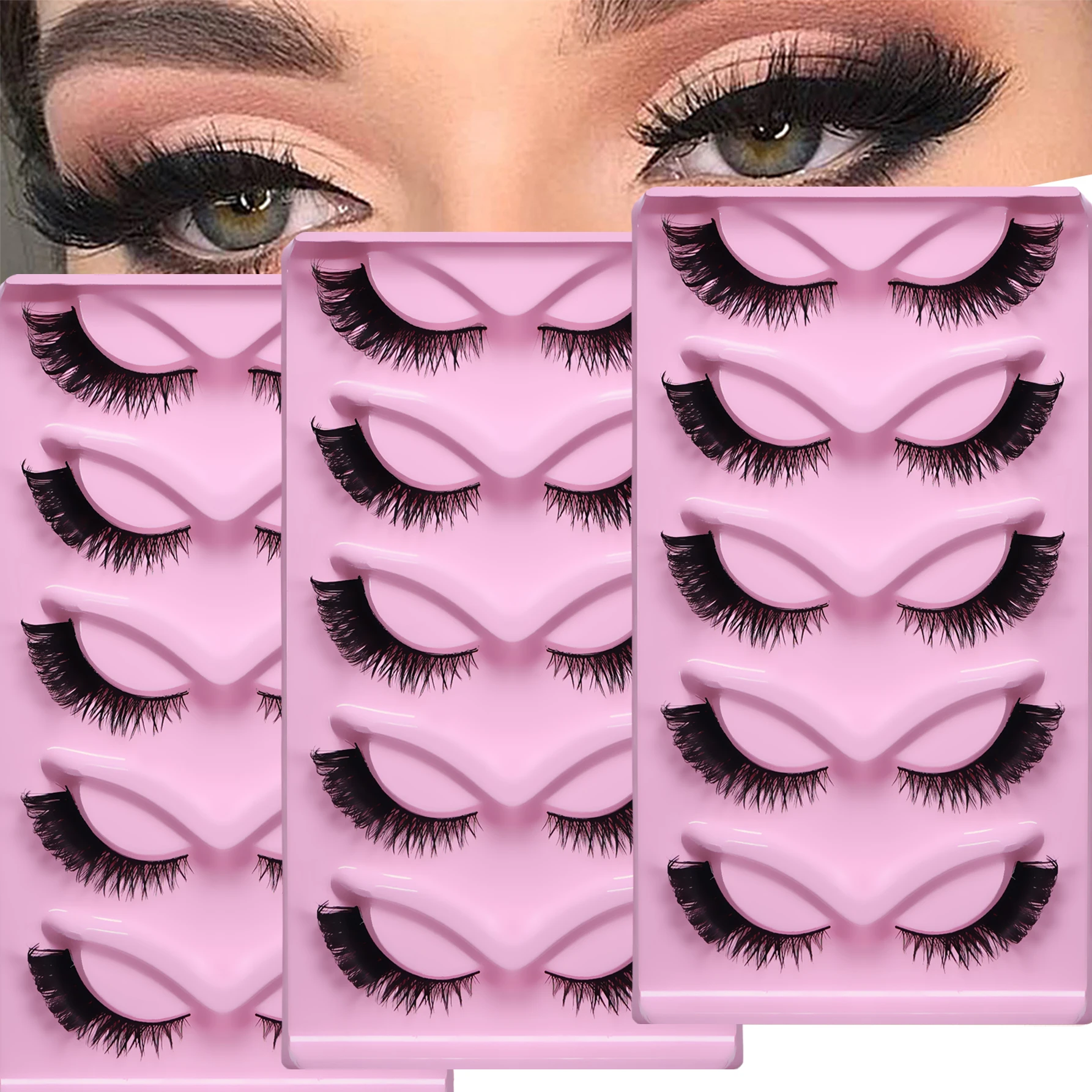 15 paires/3 paquets de cils oeil de chat cils longs Look oeil de chat cils vaporeux extrémité des yeux bande allongée faux cils épais