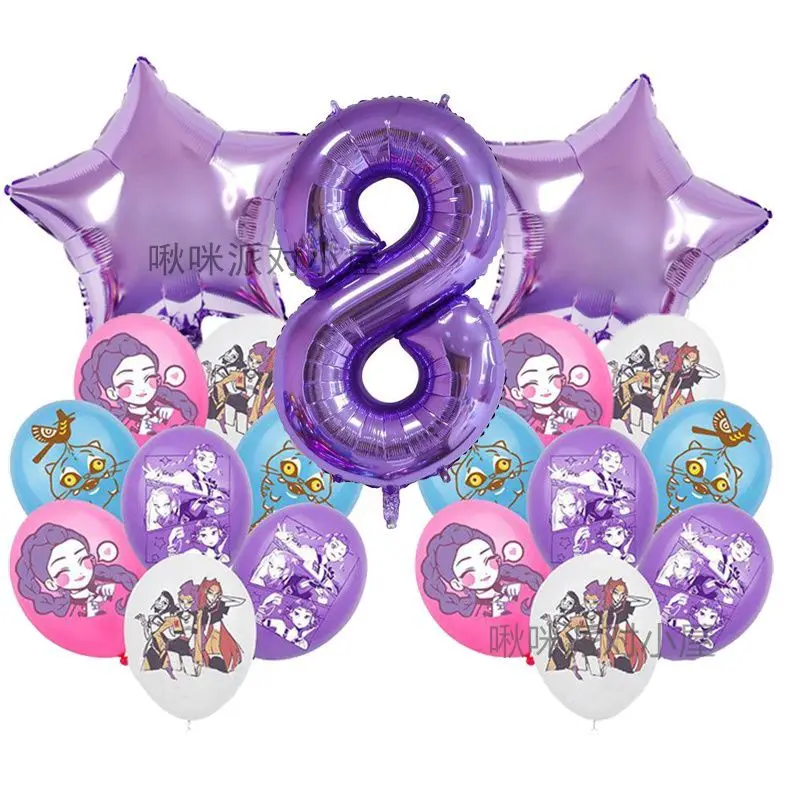 K-Pop Dämonenjäger Rumi Mira Ballon niedlicher Cartoon personalisierte kreative Geburtstagsthema Partydekoration lila Zahlenset