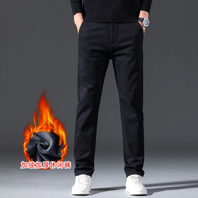 Winter Men Warm Trousers Big Size Classic Style Business Fashion Regular Thick Casual Pants Male Brand Khaki Blue Gray Black