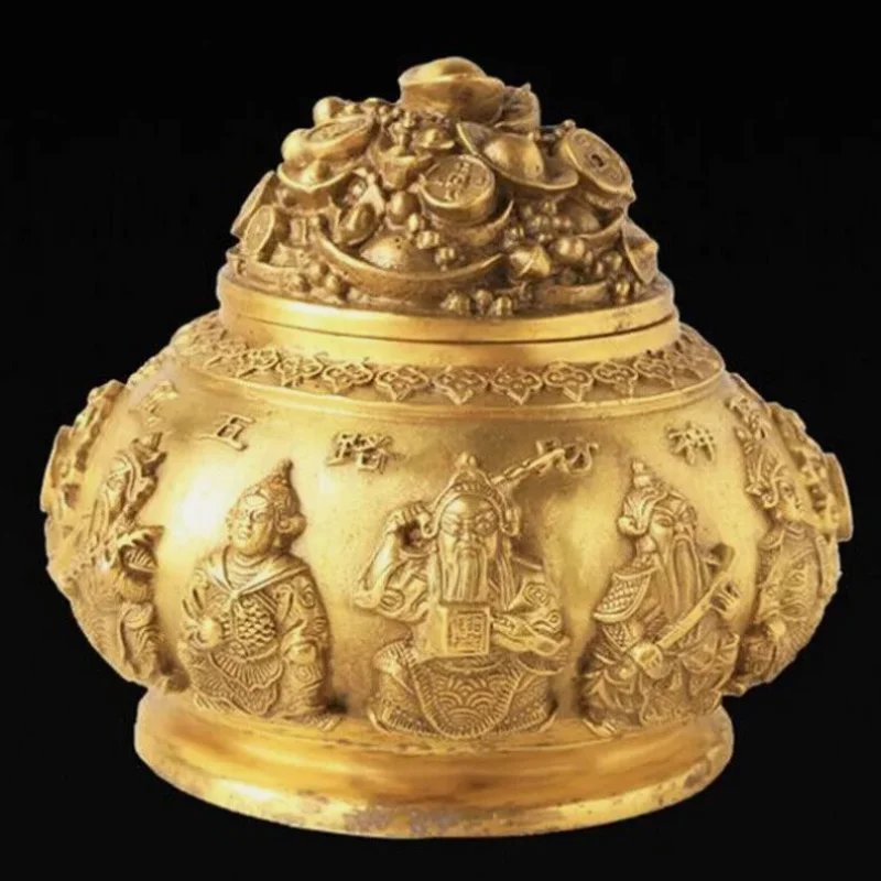 

8cm Copper Five Wealth God Cornucopia Chinese Feng Shui Room Home Decoration