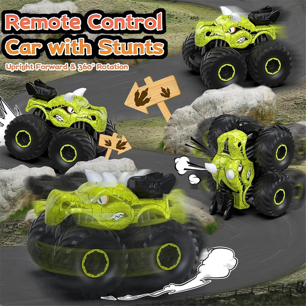 A52M-Jouets de voiture dinosaure télécommandés les plus vendus pour enfants garçons, camion RC 2,4 GHz vert