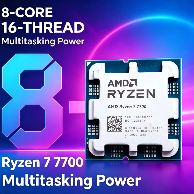 Ryzen7 7700 Processor Socket AM5 8‑Core 16‑Thread 5.3GHz 40MB Cache DDR5 PCIe5.0 Built‑in Graphics For Real‑Time Rendering