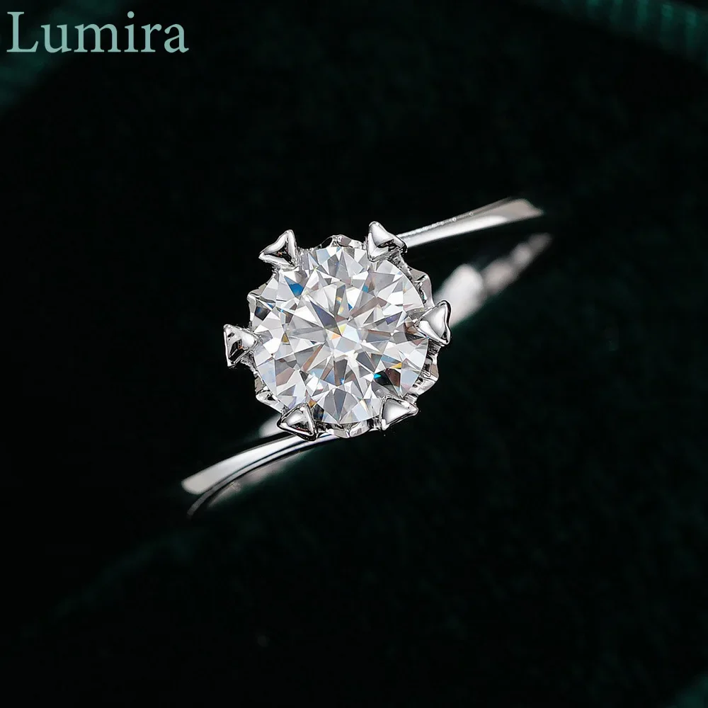 Lumira Platinum PT950 Twisted Arm Snowflake Ring 1ct/2ct Moissanite Diamond Six-Prong Classic Crown Women's Ring Holiday Gifts