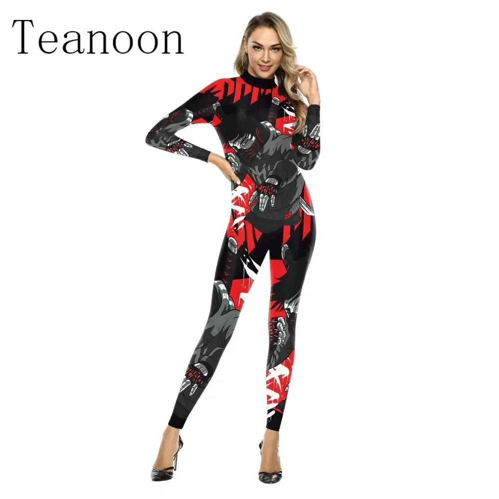 3D Colourful Printed Casual Skinny Jumpsuit Halloween Carnival Party Coverall Role Play Costume Long Sleeve Stage Slim Suit